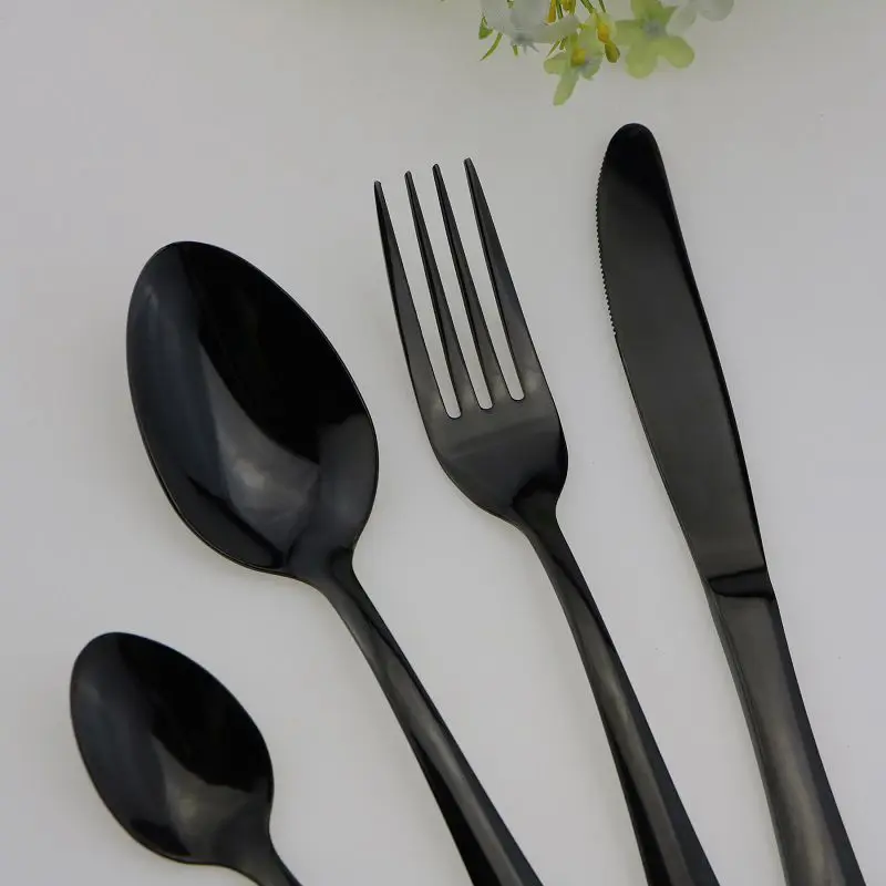 Black Stainless Steel Cutlery Set Teaspoon Dinner Fork Knife Western Tableware Dinnerware Kitchen Tools