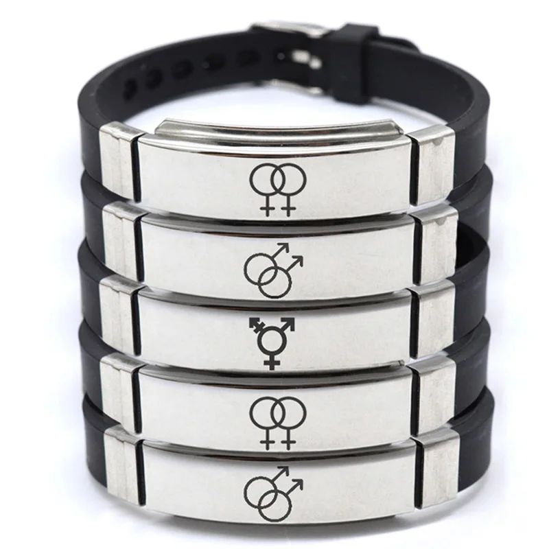 

Stainless Steel Bracelet Engrave Gay Lesbian Bisexuals Symbol Silicone Bracelets For Men Women