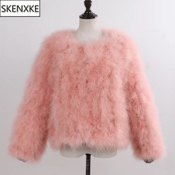 

2019 New Fashion Girls Genuine Ostrich Fur Coat Winter Knitted Women Natural Ostrich Fur Overcoats Short Style Real Fur Jackets