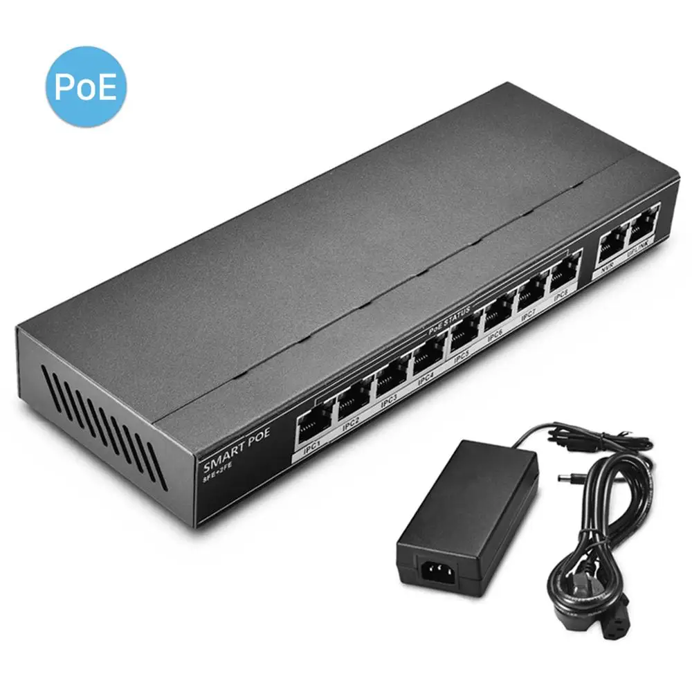 ANBIIX 802.3af/at 8CH POE коммутатор 10 портов 10/100 Мбит/с CCTV коммутатор 250 передача сигнала 8 POE портов 1 NVR+ 1 порт подключения 123,2 Вт