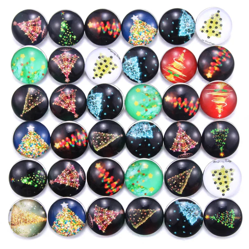 

10pcs/lot Christmas tree Christmas series Glass Snaps Jewelry Mixed 18mm Glass Snap Jewelry For DIY Snap Bracelet 021002