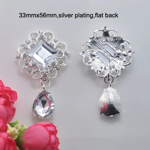 

(S0668) 10pcs/lot, 33mmx56mm metal rhinestone embellishment,flat back,silver or light gold plating