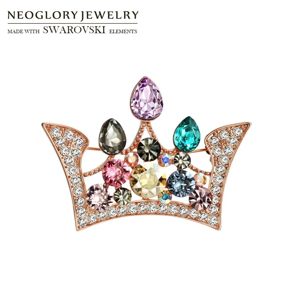 Neoglory Австрия Кристалл и стразы красочная Корона Брошь драгоценный дизайн