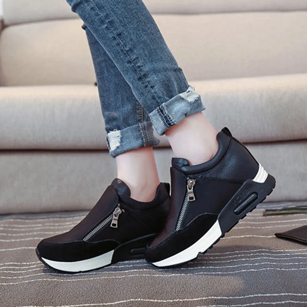CHAMSGEND/Женская однотонная спортивная обувь на толстой подошве на молнии; Повседневная модная удобная спортивная обувь