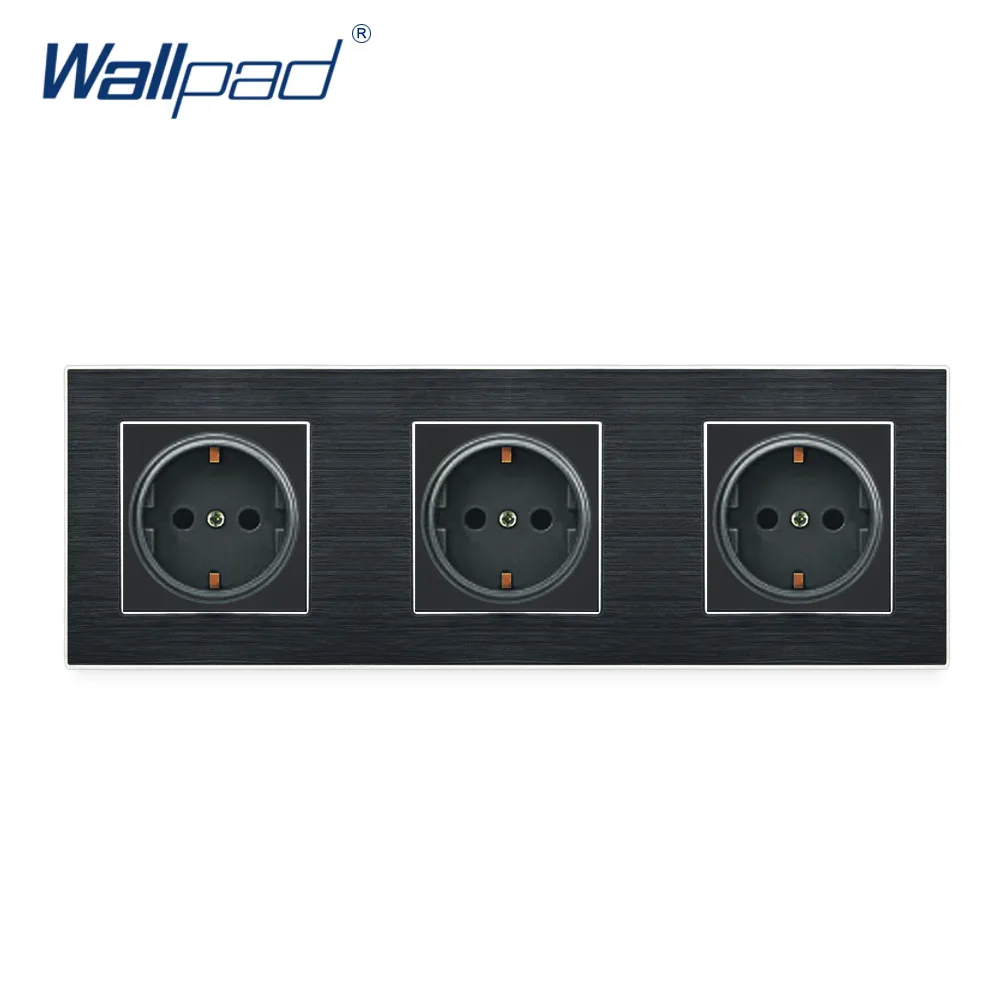 

Triple EU 2 Pin German Socket Wallpad Luxury Satin Metal Panel 3 Way Triple Frame EU 16A 258*86mm Wall Power Outlet Schuko