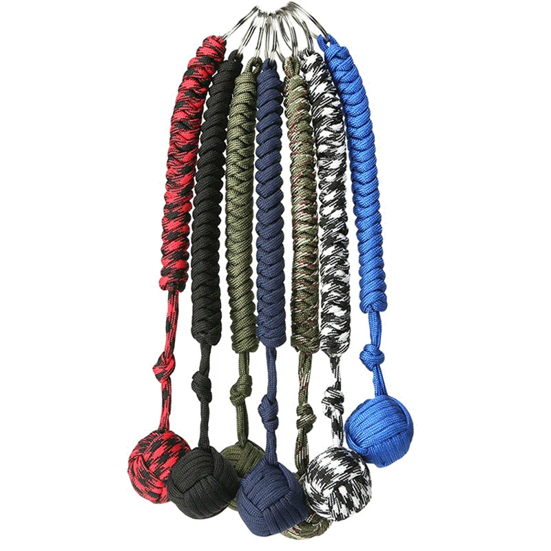 100pcs/lot Tactical EDC Steel Ball Umbrella Rope Keychains Self Defense Handmade Paracord Emergency Survival Parachute Cord Ring