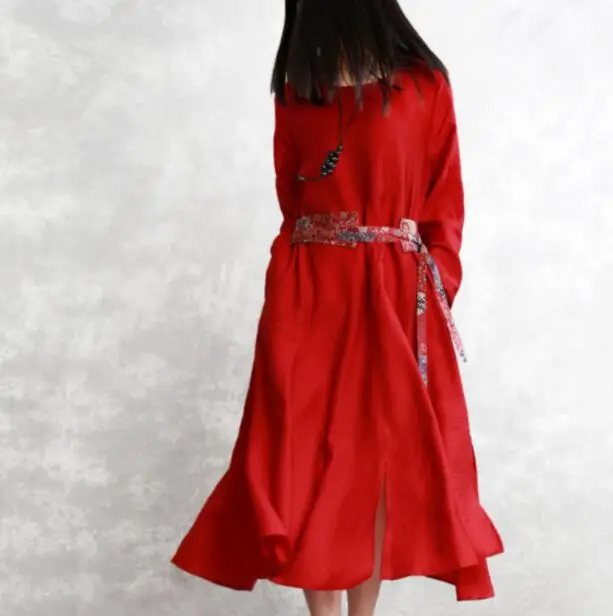 

Spring and summer new women's silk large swing long-sleeved solid color dress S126