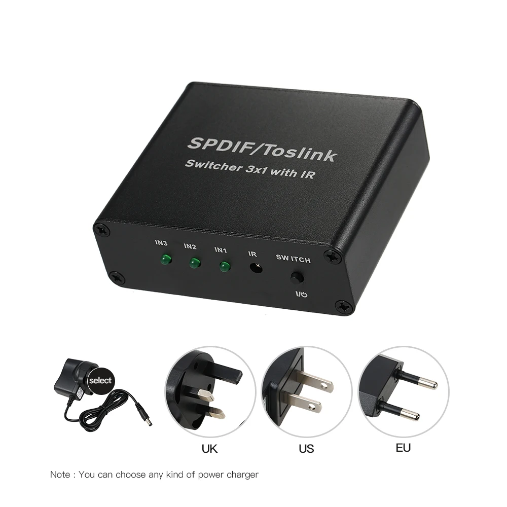 SPDIF/TOSLINK Цифровой оптический аудио коммутатор 3*1 с ИК тремя входами один