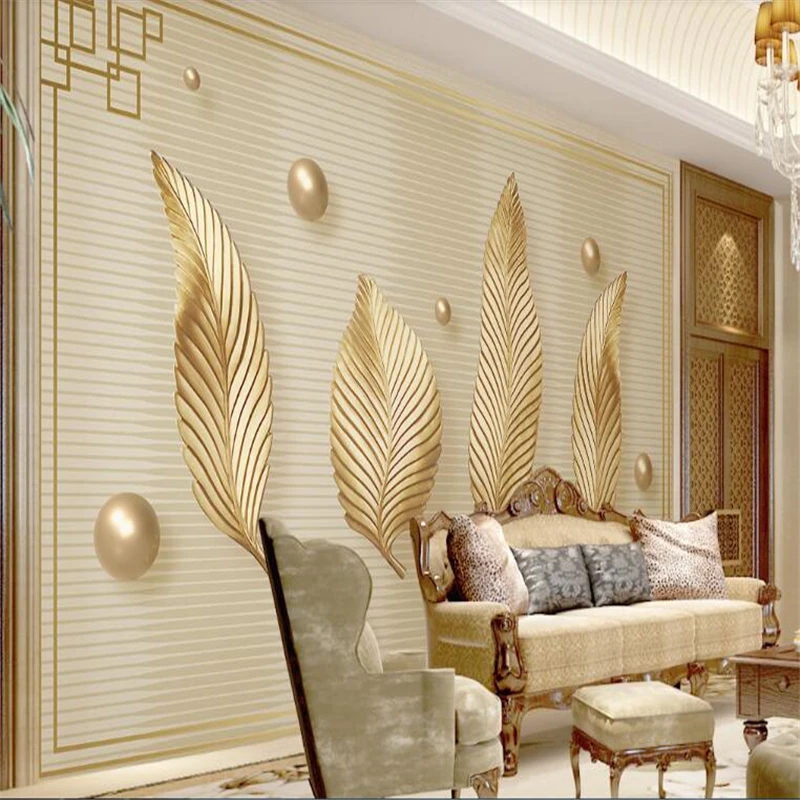 beibehang High-end golden 3D leaf ball European pattern photo mural paper TV background wall papel de parede 3d para sala | Обустройство