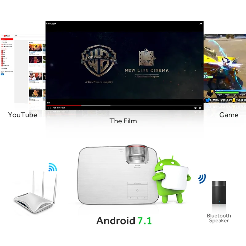 Aon Android проектор Q6. Установите в wifi Bluetooth. 1280x720 пикселей HD мини видео проектор.