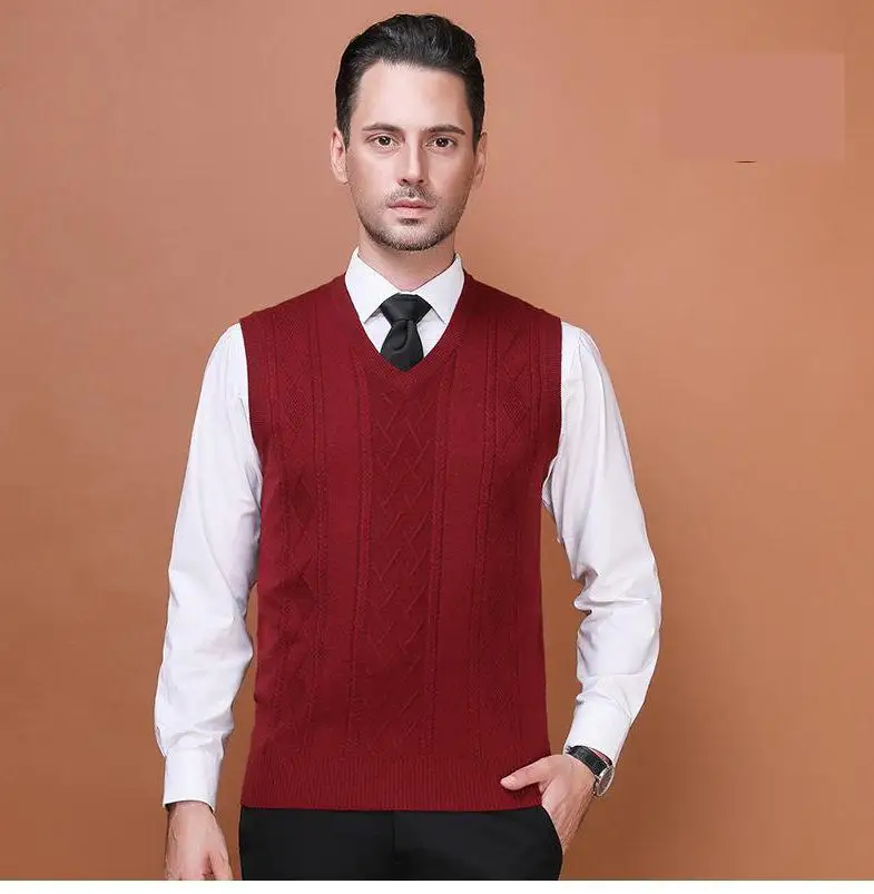 Новое поступление, известный бренд, мужской зимний Повседневный теплый шерстяной жилет, компьютерная вязка, v-образный вырез, удобный мужской свитер, большой размер M-3XL - Цвет: 2017A8 Wine red