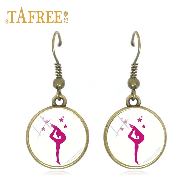 

TAFREE Charm Irish Dancer Ballet Drop Dangle Earrings Antique Bronze Plated I Love Gymnastics Art Picture Earrings Jewelry GY184
