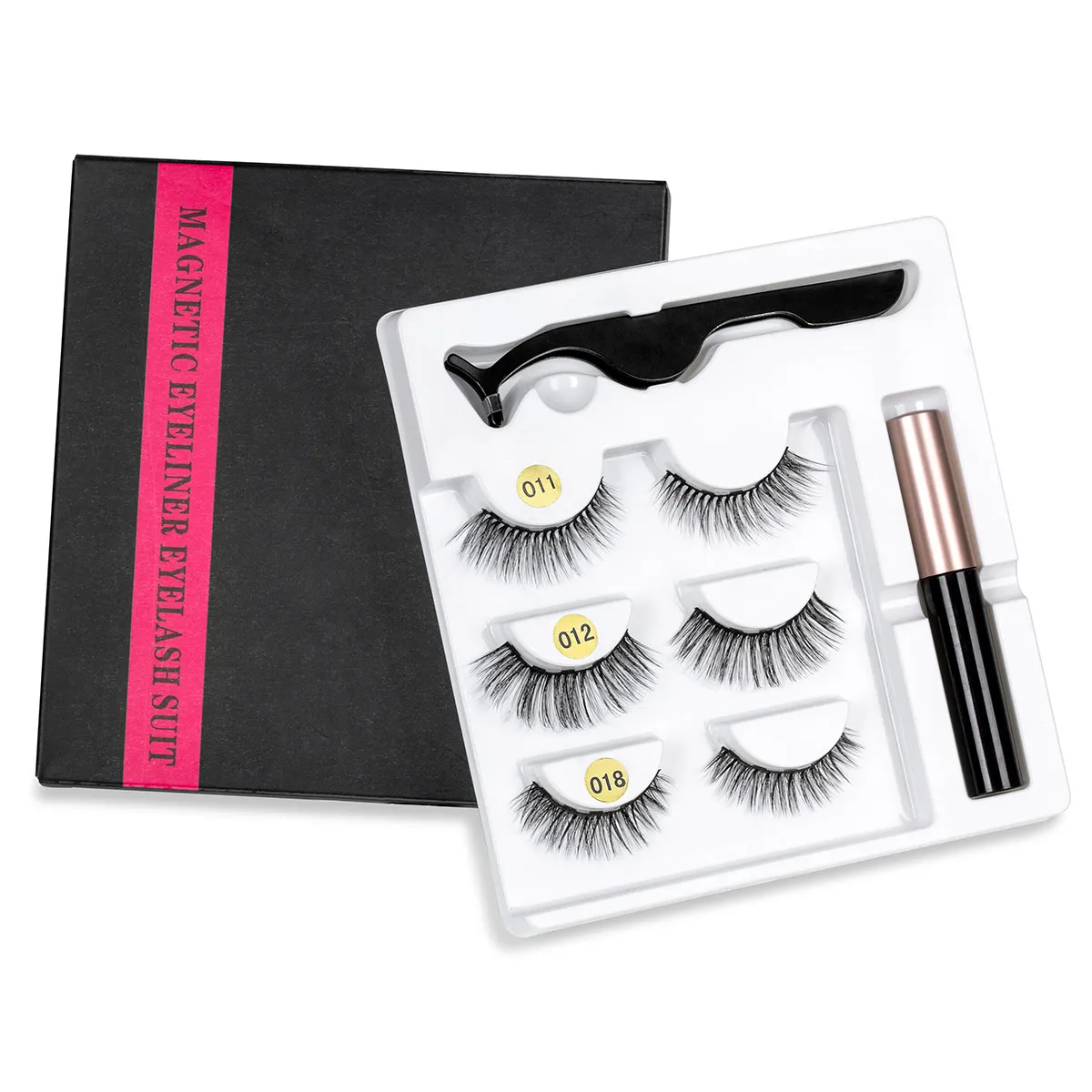 

New Hot 3 Pairs Magnetic Eyeliner Magnetic Eyelashes False Eyelashes Waterproof Long Lasting Eyeliner Custom Packaging Box