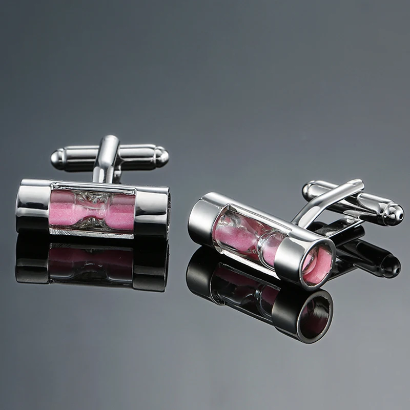 Dy The New High Quality Silvery Round Pink Hourglass Cufflinks Fashion