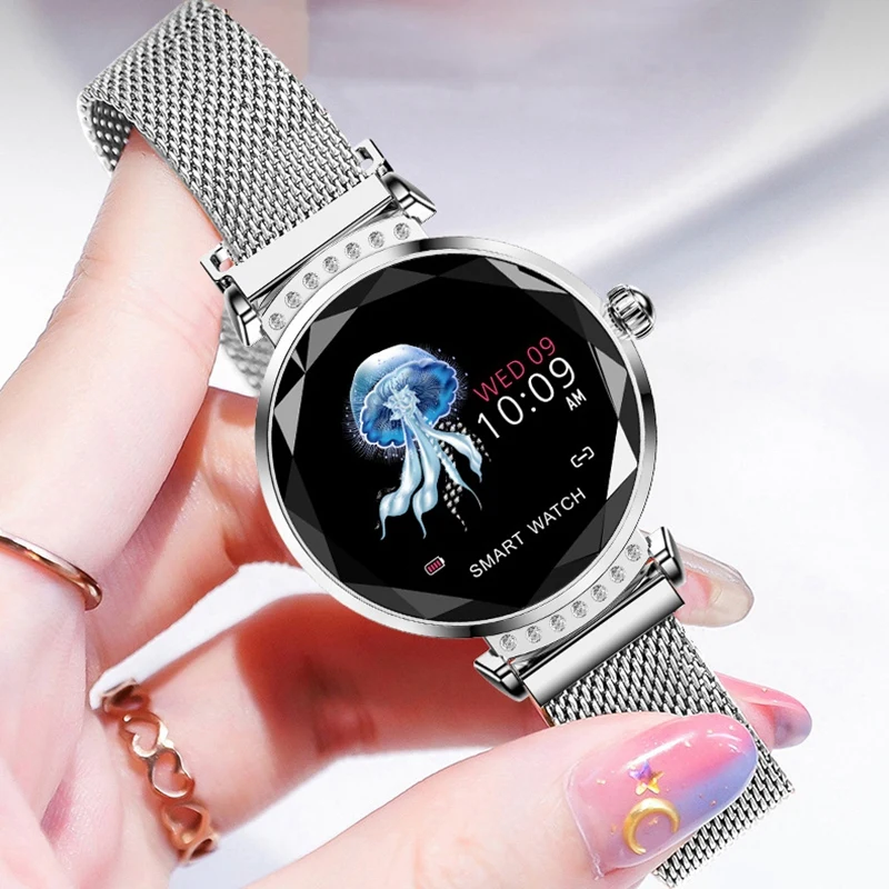 

Lady H2 Smart Watch 3D Rhinestone Glass Heart Rate Blood Pressure Sleep Monito-Silver