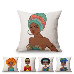 Красивая Африканская принцесса из мультфильма, черная девочка, милый диван, наволочка, украшение для маленькой девочки, хлопковая льняная