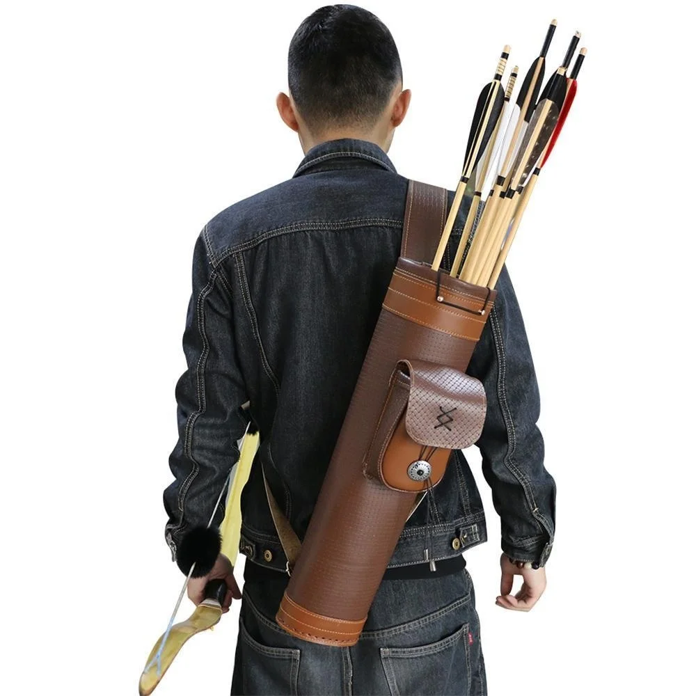 

Hunting archery Shoulder Back Quiver Bow Genuine Leather Arrow Holder pounch Bag