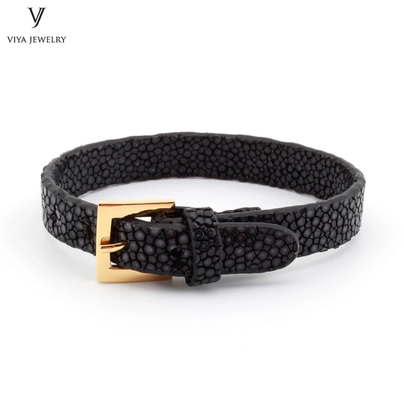 Simple Clasp Flat Stingray Python Cord Wrap Bracelet Charm Cuff Leather Men Bracelet 8mm Real Python Stingray Leather Wristband Adjust Bracelet (33)