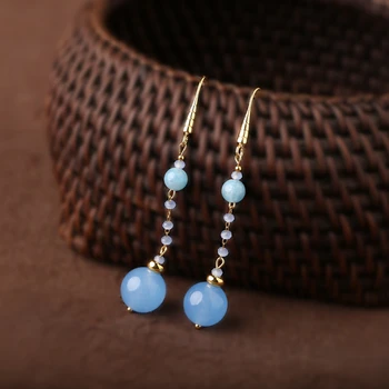 

2020 New Agate Caiyu Retro Long Tassel Earrings National Style Earrings Temperament Simple Earrings Handmade Earrings Female