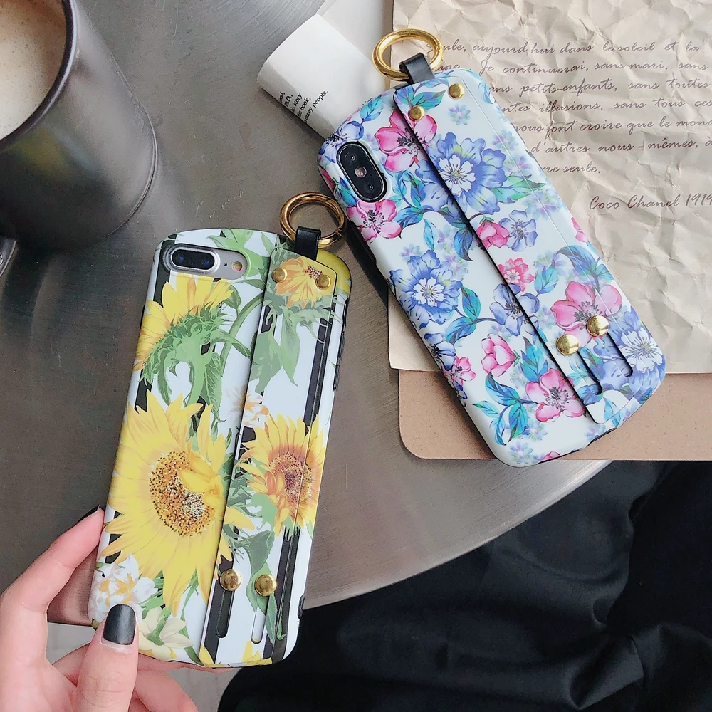 L-FADNUT браслет-держатель чехол для iPhone Xr X Xs Max 7 8 6 S Plus с цветочным принтом