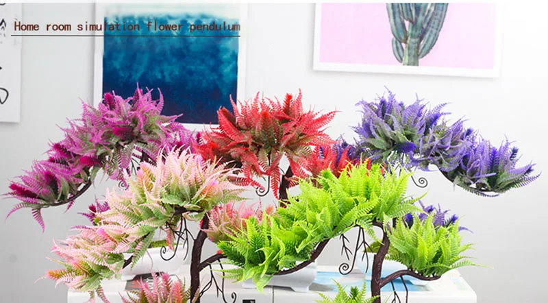 Flone Artificial Plastic Indoor Desktop Decoration Potted Bonsai Small Plant Tree Fake Potted Plant Home Art Study Decoration (1)