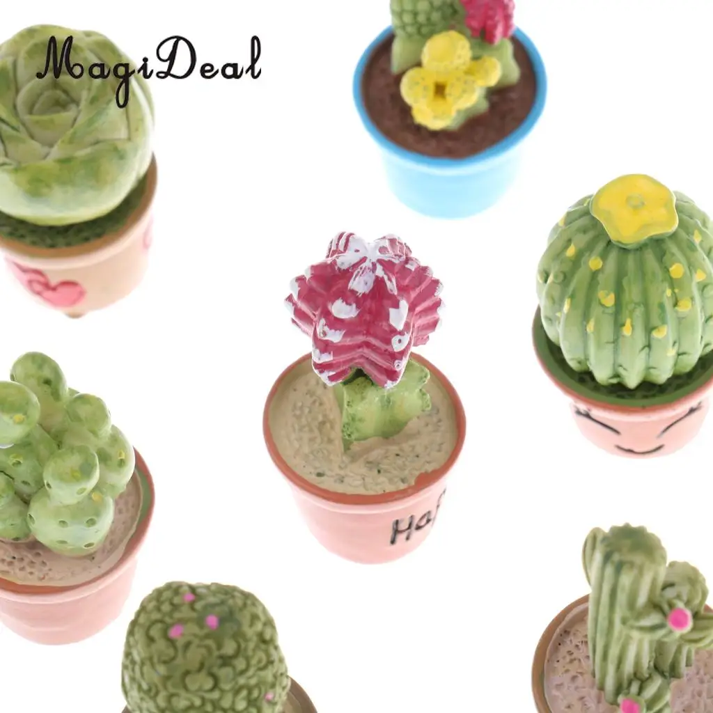 1:12 Scale Micro Landscape Dollhouse Miniature 7 Pots Succulent Green Plants Garden Decoration for Dolls House Desk Yard Accs