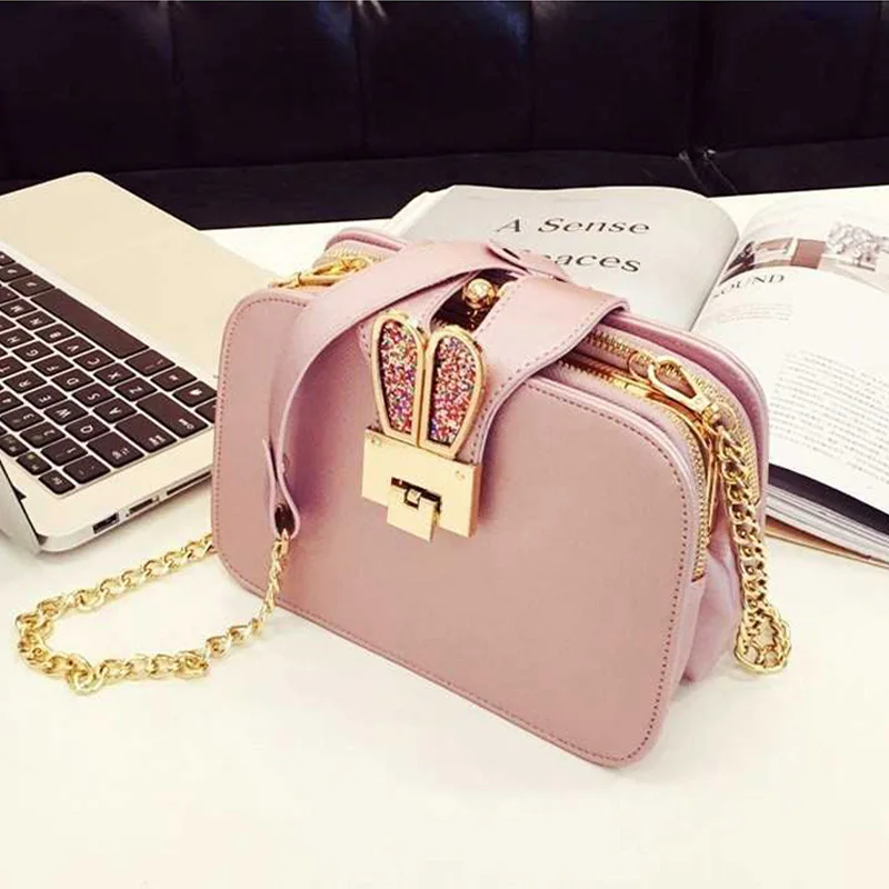 Women Handbags Casual Rabbit Ear Crossbody Shoulder Bags Fashion Chain Designer PU Leather Metal Lock Mini Square Bag SS0417 (1)