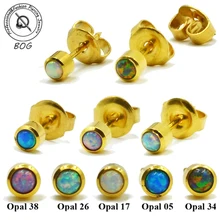BOG-Pair хирургическая сталь модные стерильные 24 к золотые огненный опал серьги-гвоздики для пирсинга пистолет Опал пирсинг серьги-гвоздики ювелирные изделия для тела