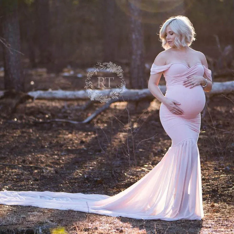 Длинный хвост беременности и родам платья для фотосессии беременности и родам Подставки для фотографий платья для беременных женская одежда Беременность Костюмы - Цвет: Розовый