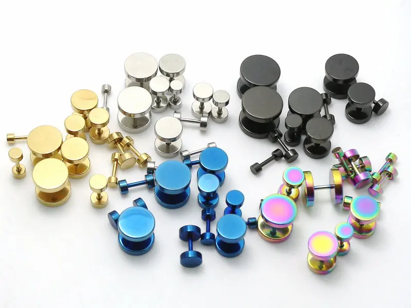 2pcs Black Sliver Gold Blue Rainbow Stainless Steel Fake Cheater Ear