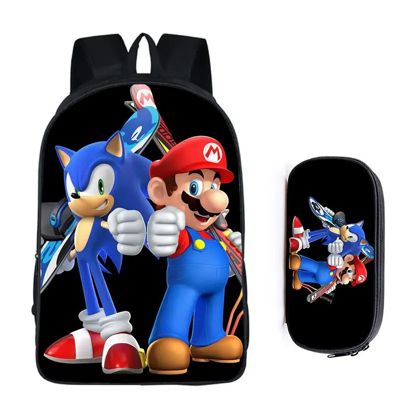16 дюймов Mario Bros Sonic the Hedgehog, школьная сумка для детей, рюкзак для мальчиков, детские школьные наборы, сумка-карандаш, школьная сумка для малышей