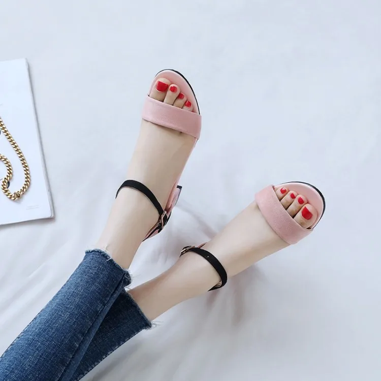 

Big Size 11 12 13 14 15 high heels sandals women shoes woman summer ladies Shallow-mouthed one-word buckle with coarse heel