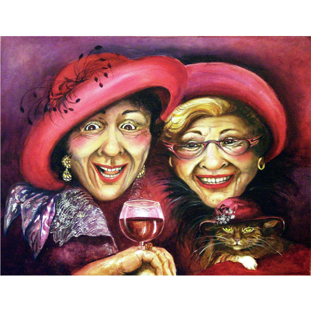 

LI LOYE Diamond Painting Cross Stitch Full Rhinestones Mosaic 5D Diamond Embroidery Red wine hat old grandma Decor Painting F688