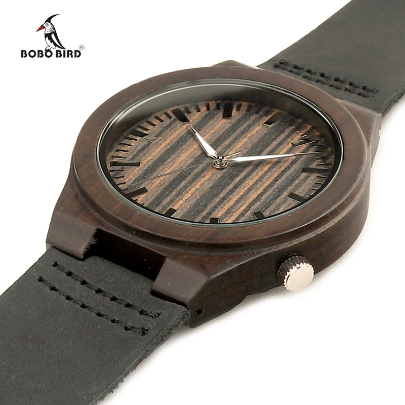 BOBO BIRD Brand Wooden Men's Watches with Real Leather Strap Japan Move' Quartz Wood Wristwatch for Men relogio masculino C-B13