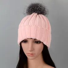 12 видов стилей шапка натуральным лисьим мехом Шапки для Для женщин женские шапочки Помпоном hat Теплый вязаный новые зимние лисий мех шапочки для женщин Шапки