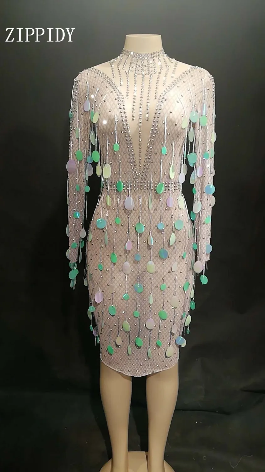 Colorful Sequins Tassel Dress Women Birthday Evening Celebrate One Piece Dress Sexy Skinny Costume Dance Short Dress Youdu Dresses Aliexpress