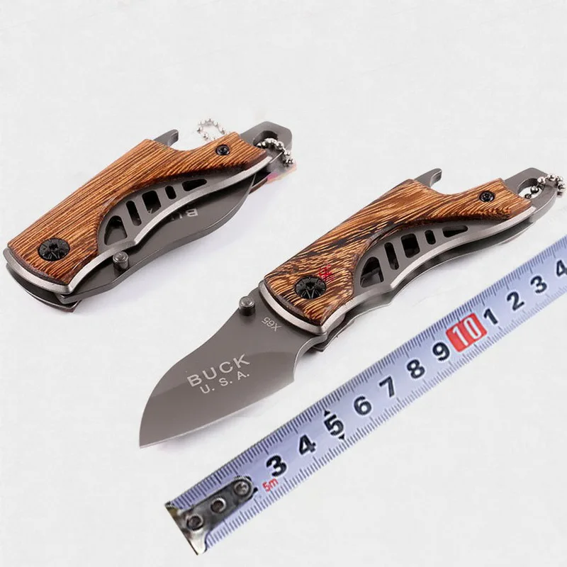 Outdoor Knife Multifunction Folding Wooden Handle Hunting Tactics Survival Mini Portable Camping
