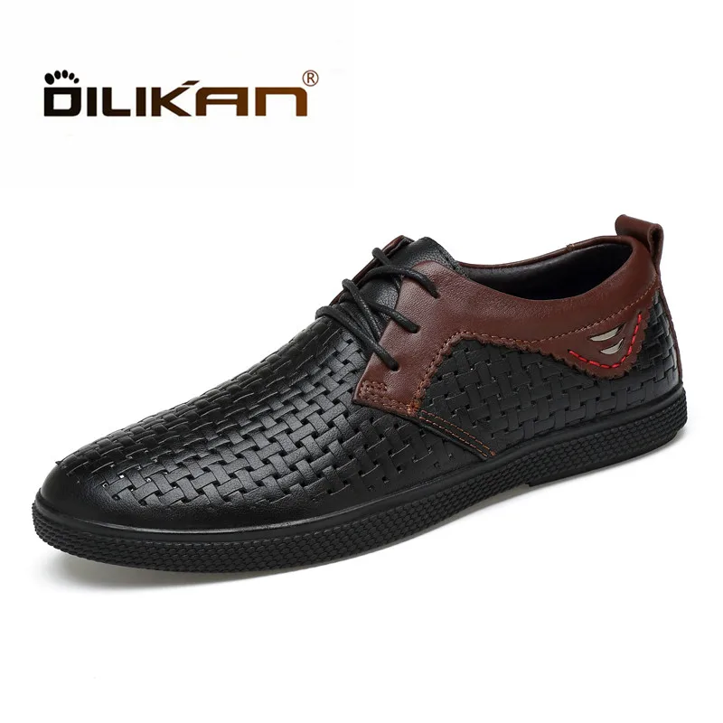 DILIKAN New Handmade Genuine Leather Summer Mesh Shoes Men Superstar