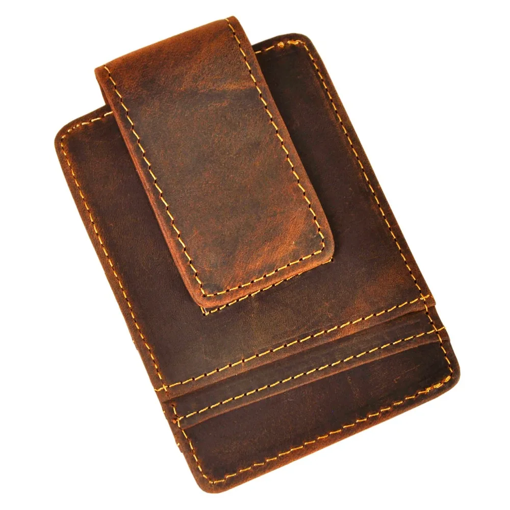 Male Quality Leather Designer Fashion Travel Slim Wallet Front Pocket Magnetic Money Clip Mini Card Case Purse For Men 1058