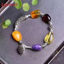 Leensun Jewelry ручная работа 925 стерлингового серебра с янтарем/Сугилита/бисер/браслет в подарок для женщин