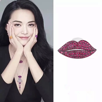 

Sweetie Candy Color AAA Zircon 925 Sterling Silver Kiss Lip Brooch Cute YAO CHEN Sexy Lip Brooch Pin Women Wedding Jewelry