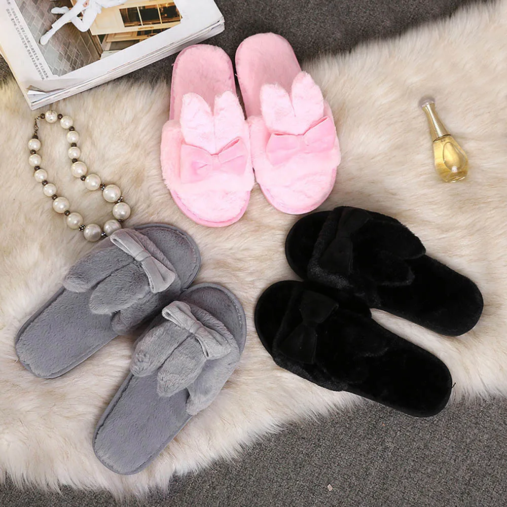 

Baoaili Hot Sale Rabbit ears Winter Womens Indoor Home Shoes Faux Fur Warm Slippers Hausschuhe Frauen women's shoes 3L45