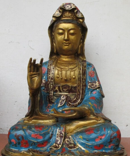 

17"Tibet Copper Gilt Handwork Cloisonne Kwan-yin Buddha Avalokitesvara statue