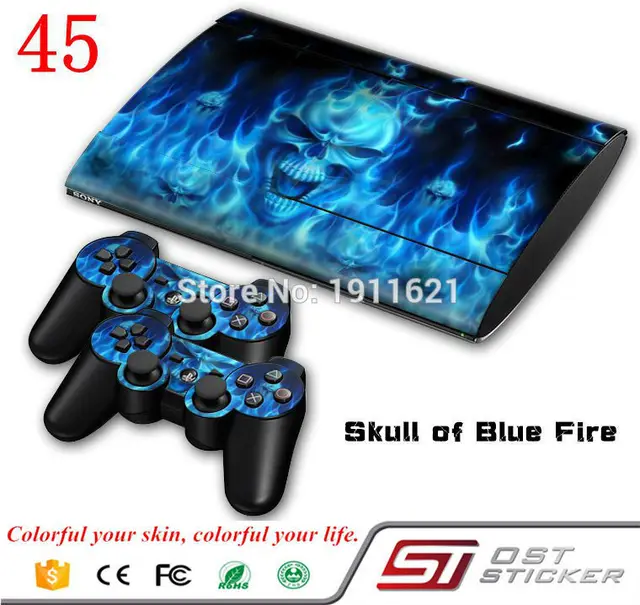 Best Price Blue Flame Fire Skull Skin Sticker Decal For PS3 Super Slim Playstation 3 Console Controller Decals Protecter Fashion Best Price Blue Flame Fire Skull Skin Sticker Decal For PS3 Super Slim Playstation 3 Console Controller Decals Protecter Fashion