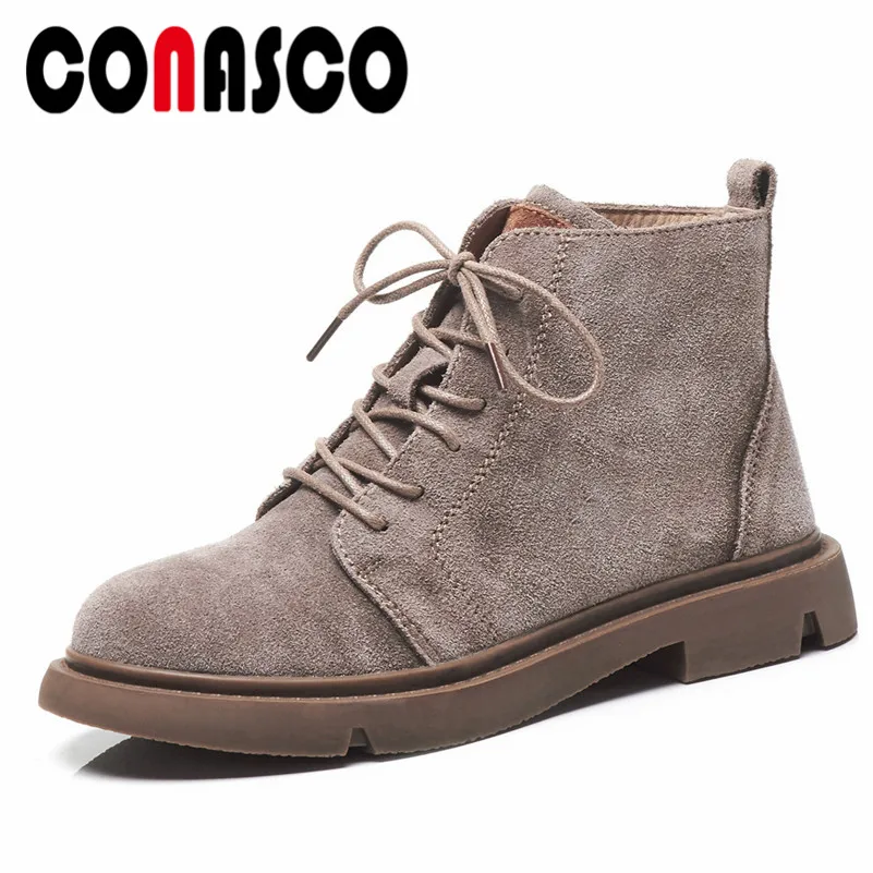 

CONASCO Fashion Brand Women Motorcycle Boots High Heels Lace Up Short Autumn Winter Motorcycle Boots Ladies Basic Boots