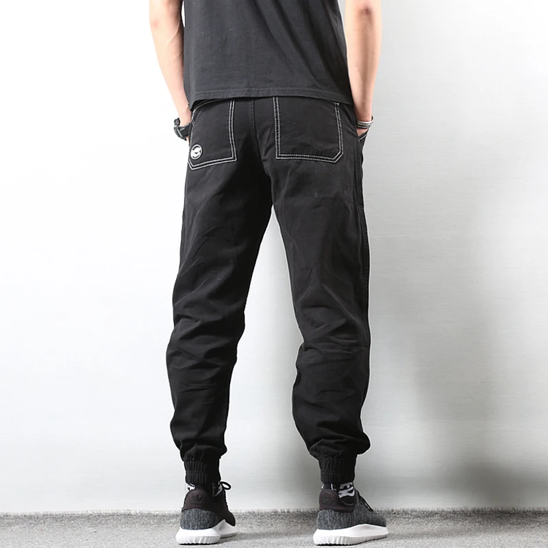 Japanese Style Fashion Men Jeans Loose Fit Casual Big Pocket Cargo Pants Men Slack Bottom Hip Hop Joggers Harem Pants Homme