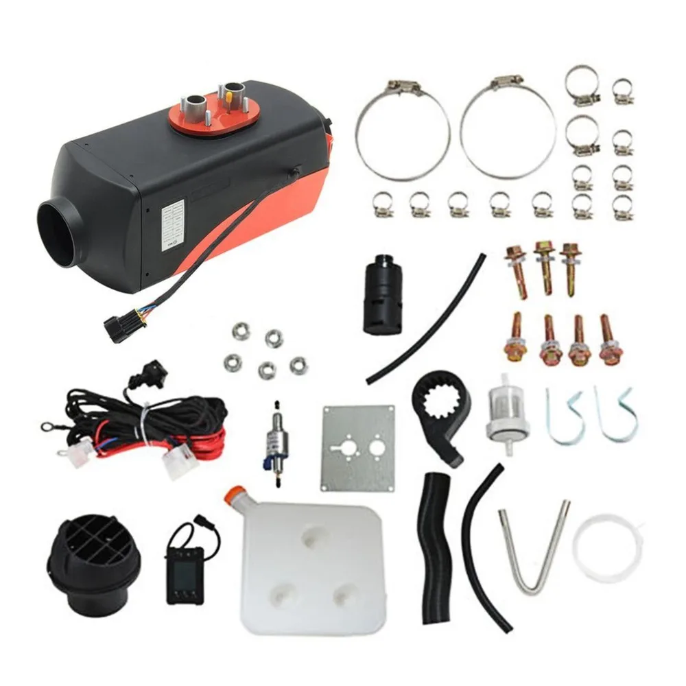 

12V 3KW Parking Diesel Air Heater Single-hole Switch with Muffler Universal For Tank Vent Duct Thermostat LCD Switch Black