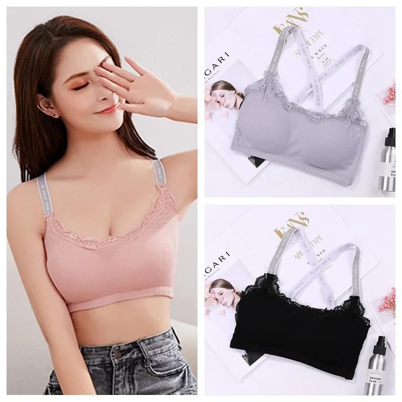

Women's Ribbed Sexy Lace Letter Print Beauty Back Wire Free Sports Bra FOR YOGA RUNNING