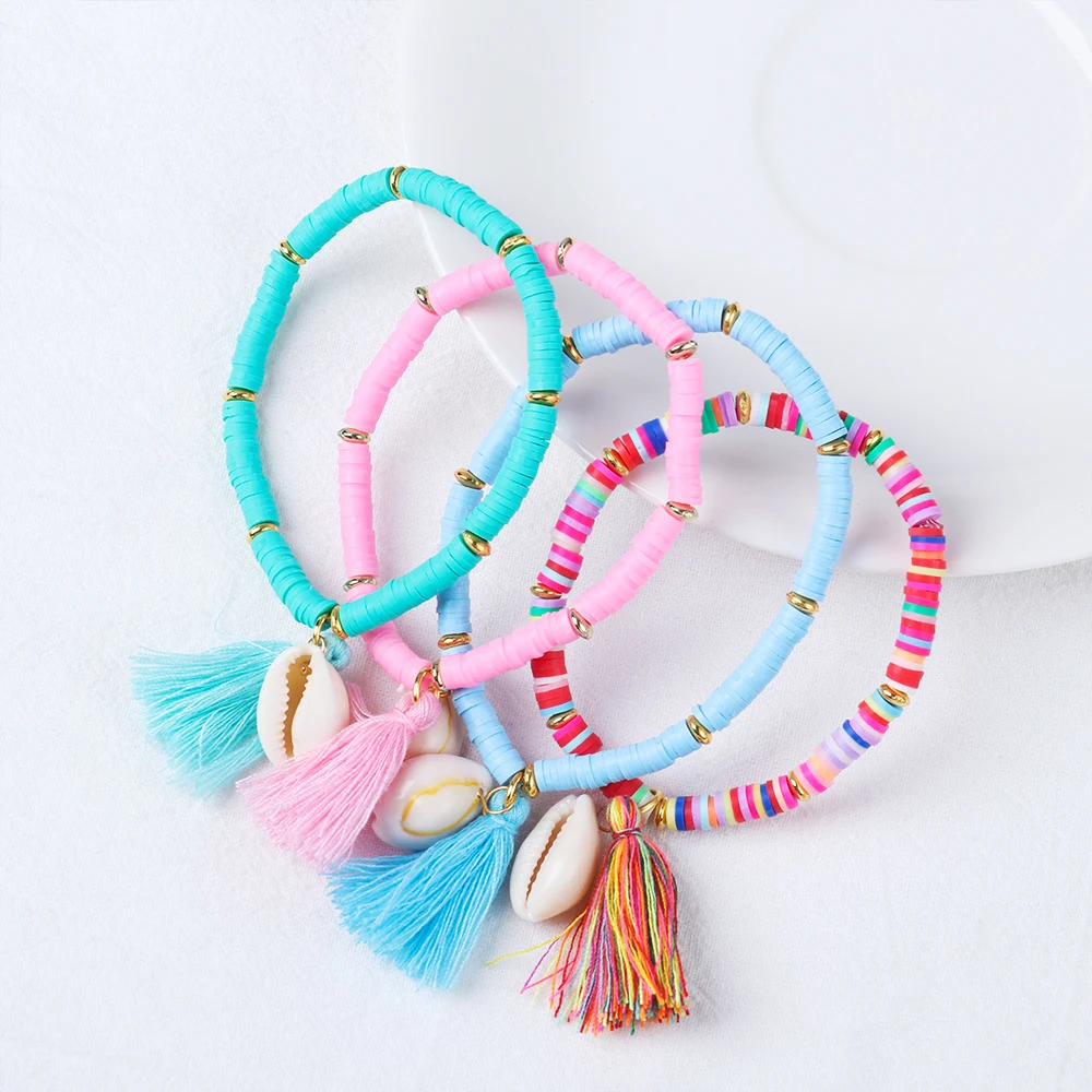 

Colorful Tassel Shell Charms Rubber Beaded Friendshp iBracelet Femme Handmade Boho Bracelet For Women DIY Making Jewelry Gifts