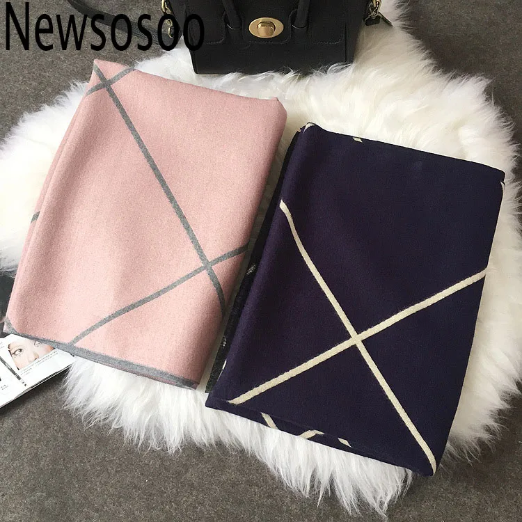 Koop Winter stijl Ontwerp Sjaals Sjaals voor Vrouwen Plaid Luxe Sjaal Winter Merk Vierkante Zachte Kasjmier streep lady Vrouwen roze Sjaal